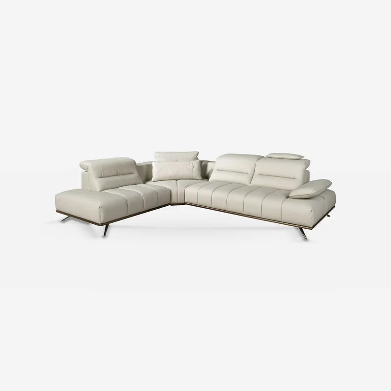 chaise longue sofa, left-hand side, light grey leather