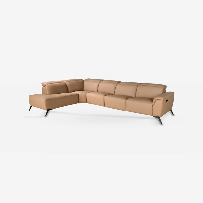 left-facing modular chaise lounge sofa in brown leather
