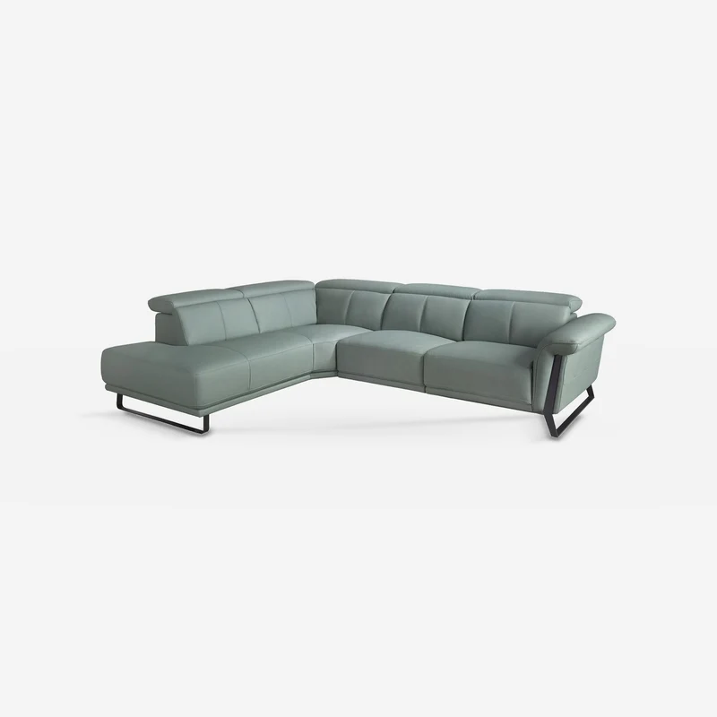 Chaise longue sofa, left-hand relax, turquoise green leather