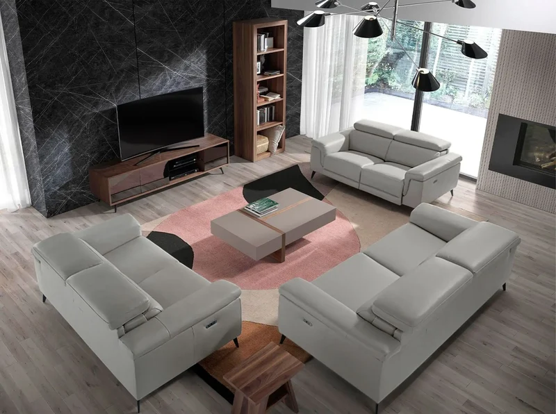 2-seater grey leather relax sofa