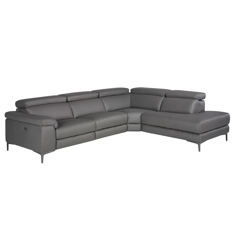 Relaxing right-hand chaise longue sofa in dark grey leather