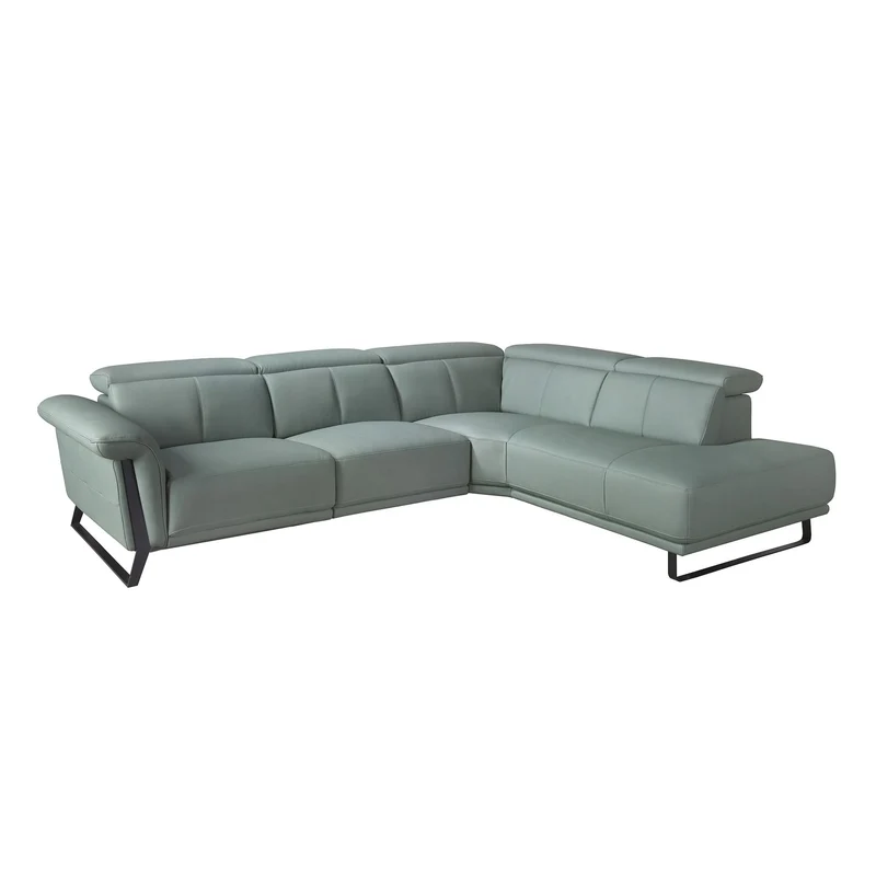 Right-facing chaise longue sofa in turquoise green leather