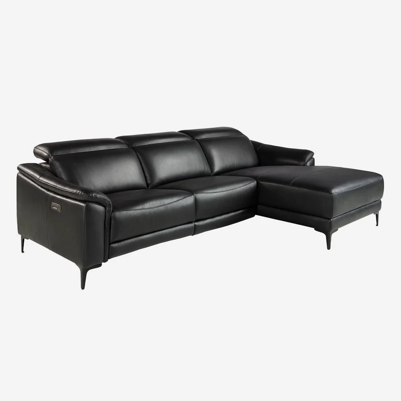 Relaxing right-hand chaise longue sofa in black leather