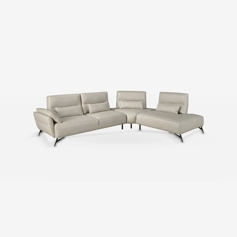 Right-hand chaise longue sofa in sand leather