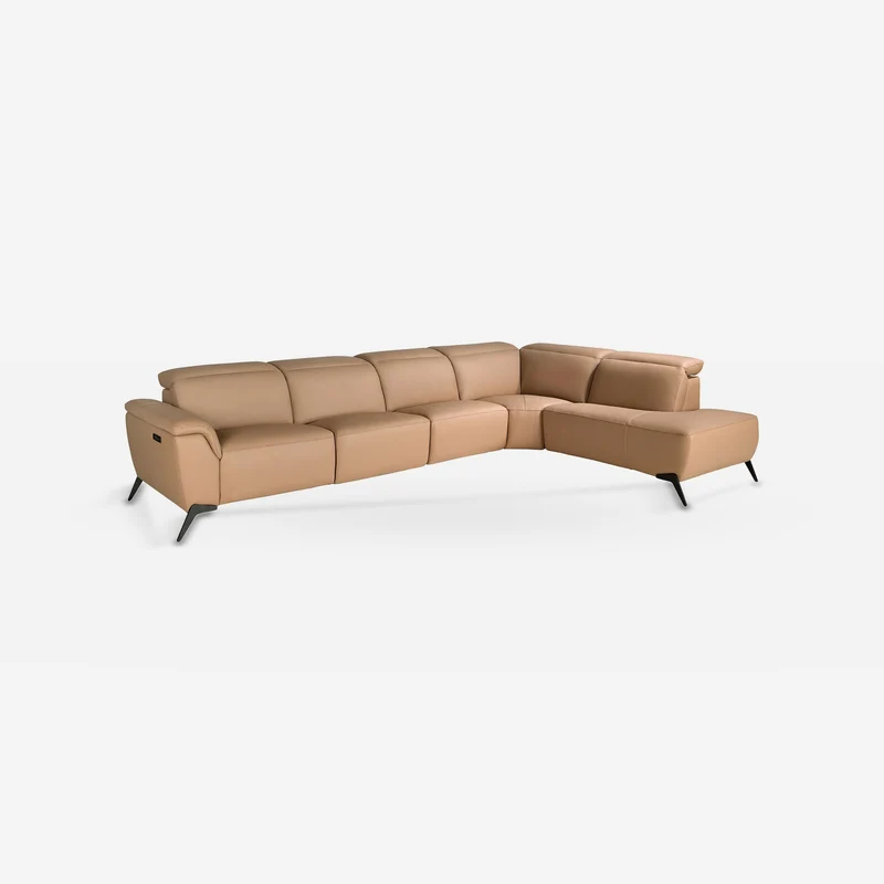 Modular right-facing chaise longue sofa in brown leather