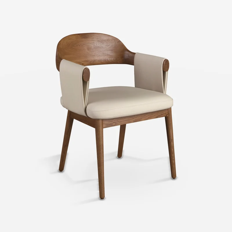 Walnut chair and cream faux leather