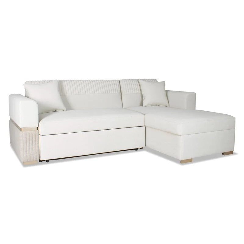 Sala Cama Dhara Chenille Almendra, Champaña Lado Derecho Brazo Desmontable