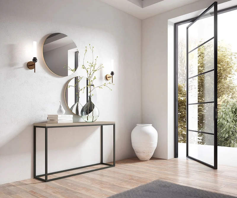 Custom-made lacquered wood console table with black metal legs - Portofino