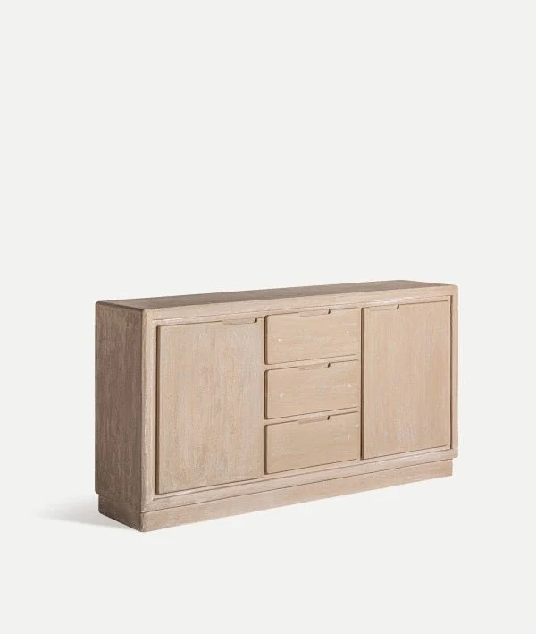 WERLE light brown sideboard in wood, rectangular structure includes large doors and drawers