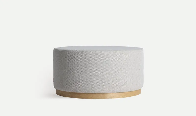RUREY round fabric footrest with solid wood base