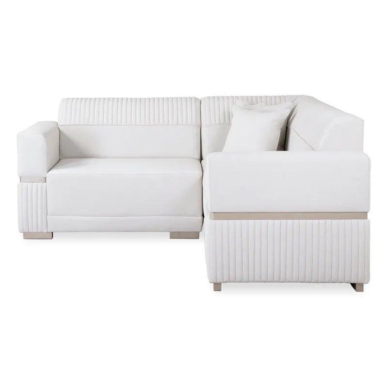 Sofá en L Dhara Eurolino Blanco, Champaña 3 Piezas Brazo Desmontable