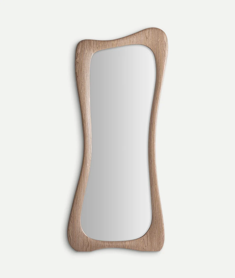 The LIRA mirror stands out for its light wood frame