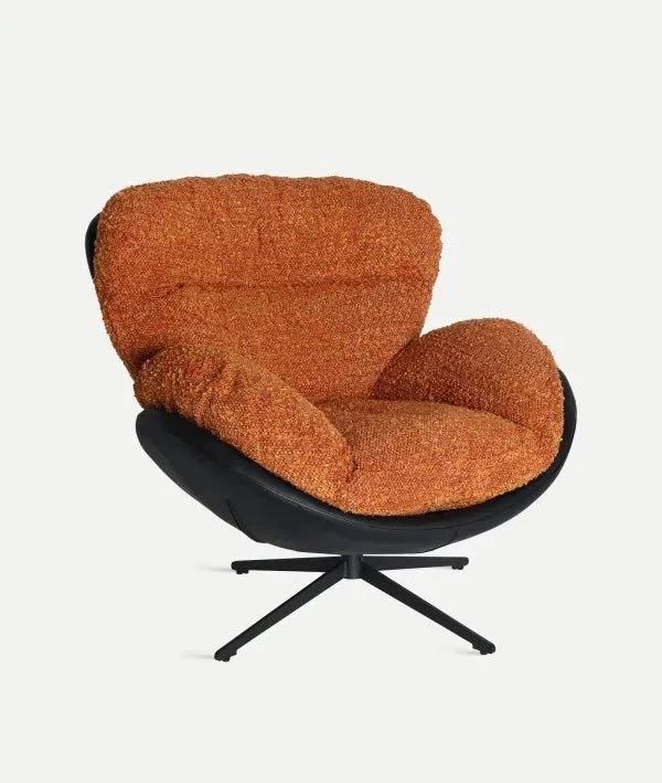 MARRAKECH Swivel Armchair in Orange Polyester and Black Faux Leather – Contemporary Style