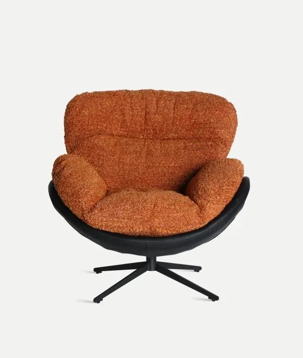 MARRAKECH Swivel Armchair in Orange Polyester and Black Faux Leather – Contemporary Style