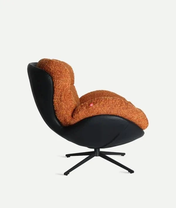 MARRAKECH Swivel Armchair in Orange Polyester and Black Faux Leather – Contemporary Style