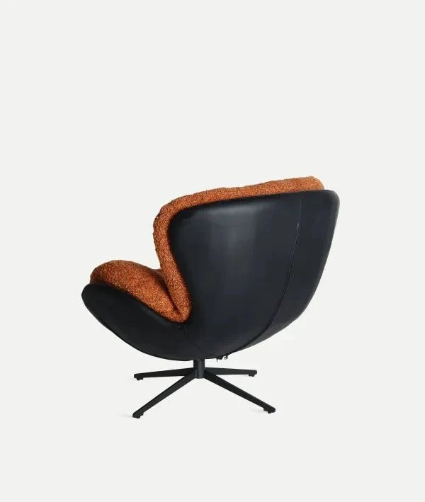 MARRAKECH Swivel Armchair in Orange Polyester and Black Faux Leather – Contemporary Style