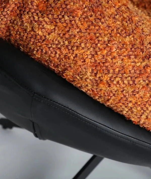MARRAKECH Swivel Armchair in Orange Polyester and Black Faux Leather – Contemporary Style