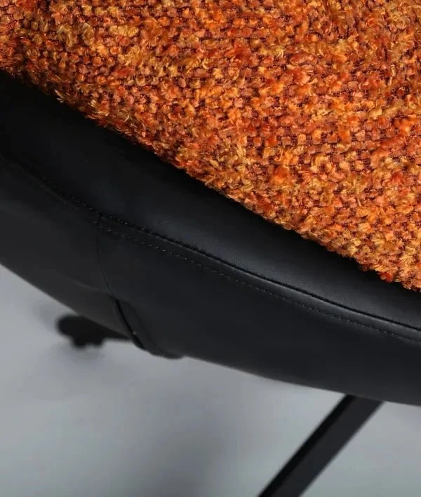 MARRAKECH Swivel Armchair in Orange Polyester and Black Faux Leather – Contemporary Style