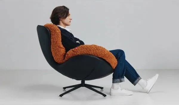MARRAKECH Swivel Armchair in Orange Polyester and Black Faux Leather – Contemporary Style