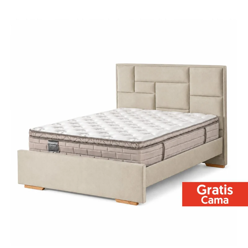 Colchón Queen Aurora Pillow Top + Gratis Cama Beige + 2 Almohadas
