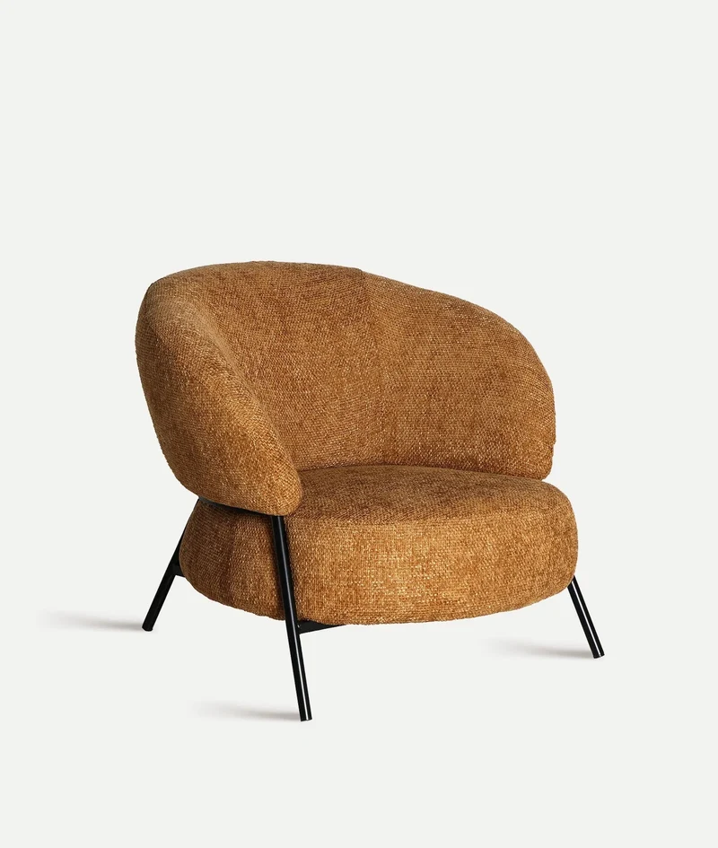 SOUVENS armchair upholstered in ochre color and black frame