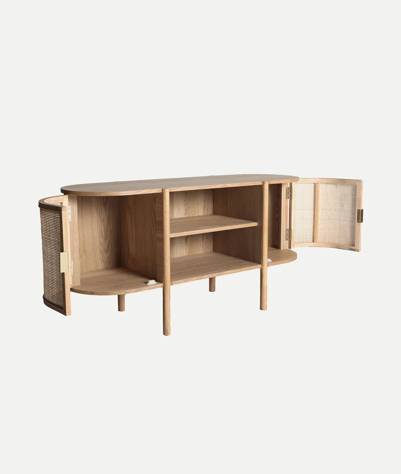 IKLA TV cabinet made of visible wood and rattan