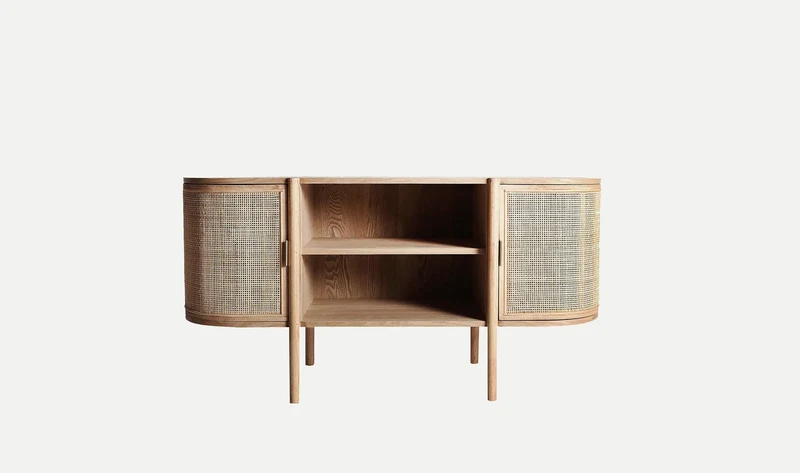 IKLA TV cabinet made of visible wood and rattan