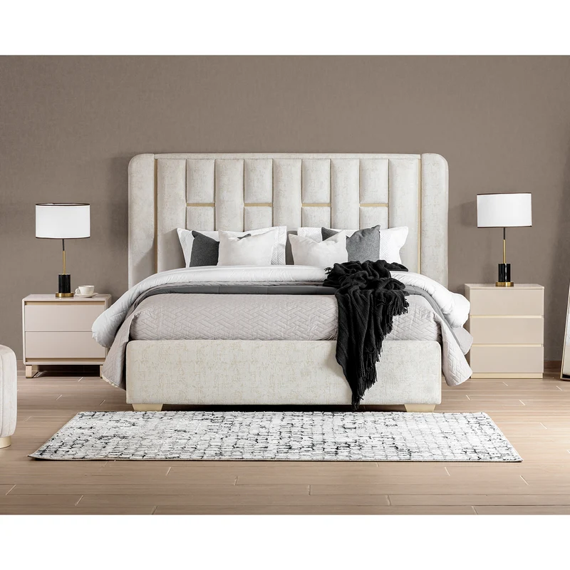 Combo Cama Doble Sevilla Velvet Crudo, Champaña + Colchón Infinit Pillow Top