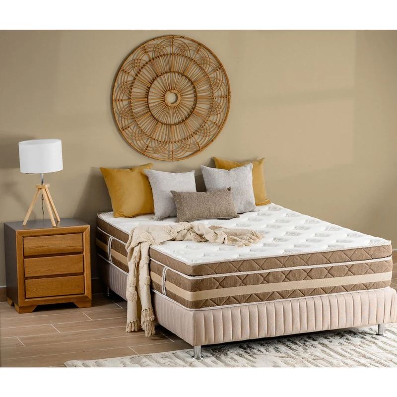 Combo Alcoba 140 Artemisa Perla, Off White + Colchón Florencia Pillow Top