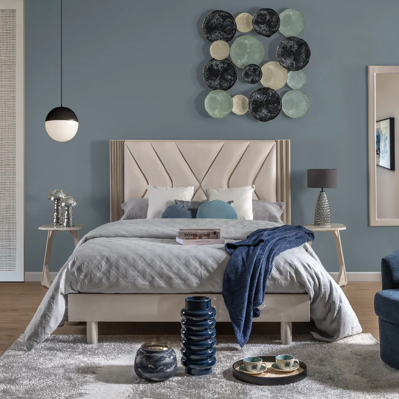 Combo Alcoba 140 Artemisa Perla, Off White + Colchón Florencia Pillow Top