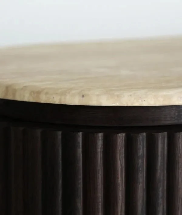 VERONA SIDEBOARD in dark wood and synthetic marble, with clean lines and fluted texture