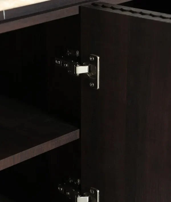 VERONA SIDEBOARD in dark wood and synthetic marble, with clean lines and fluted texture