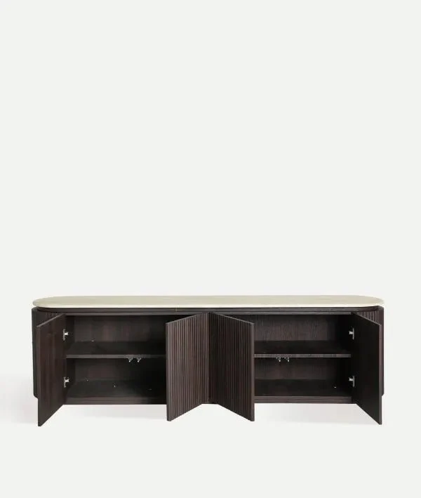 VERONA TV CABINET in dark wood and synthetic marble