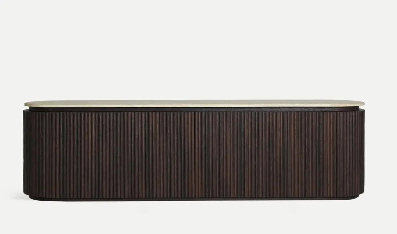VERONA TV CABINET in dark wood and synthetic marble