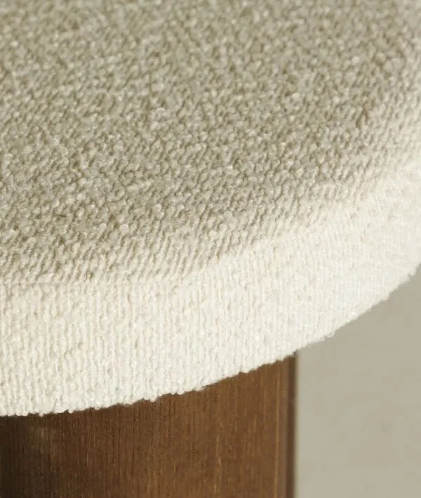 HOEK footrest made of natural brown mango wood with white fabric seat