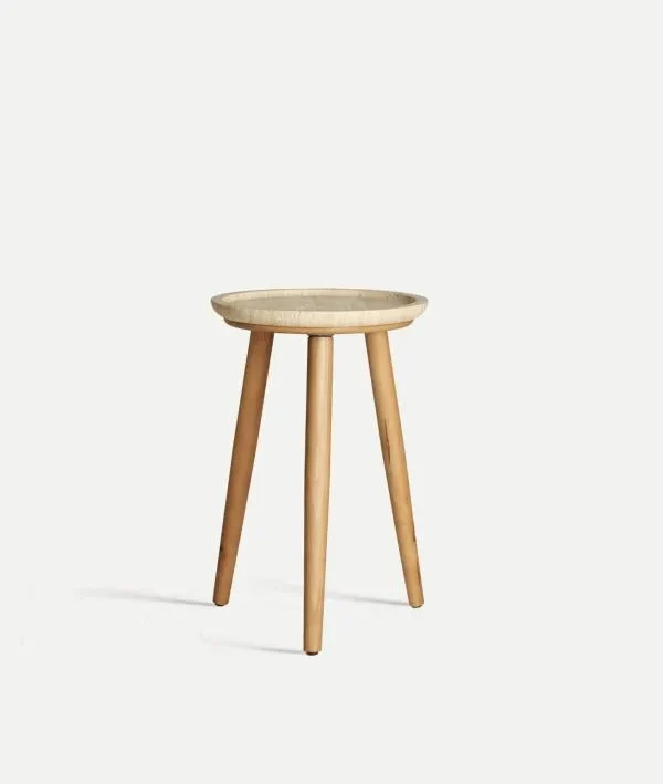VIDEIX birch side table in natural brown tone.