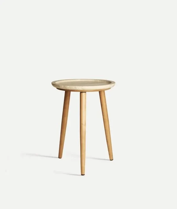 VIDEIX side table with birch wood top and base in brown