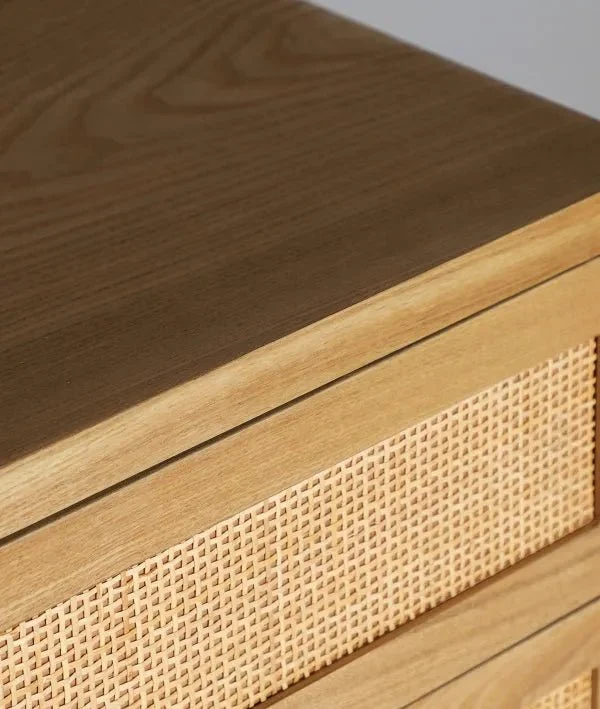 DOAZIT tallboy chest of drawers in light brown wood, straight legs that provide stability
