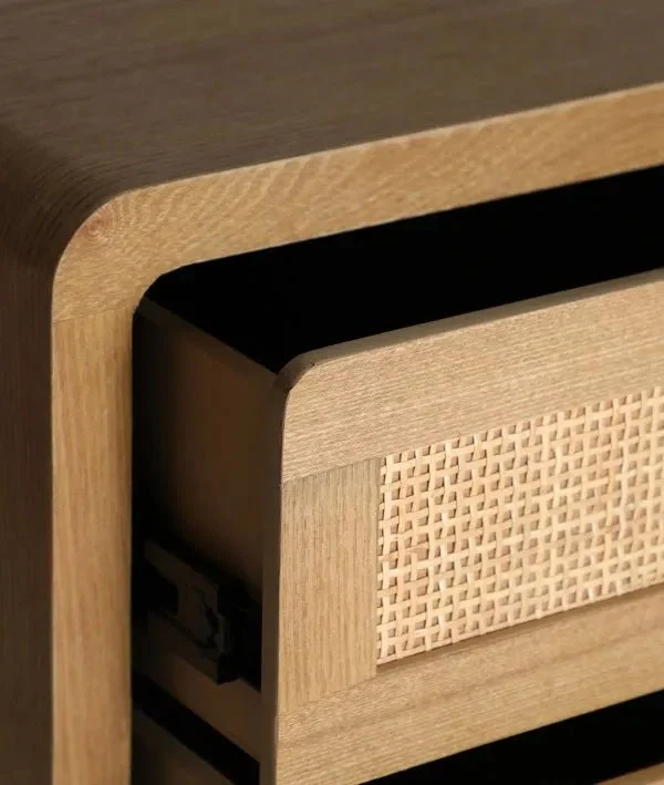 DOAZIT tallboy chest of drawers in light brown wood, straight legs that provide stability