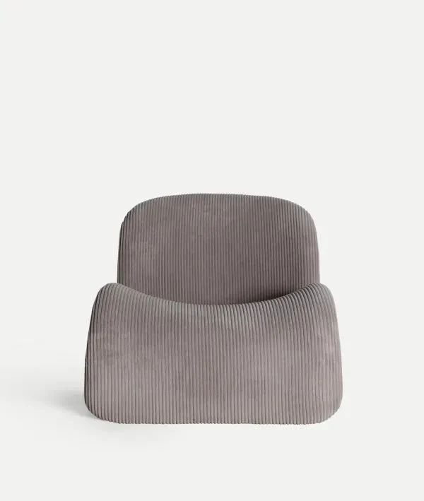 VIANNE armchair grey in polyester modern Art Deco style with curved lines and ribbed texture