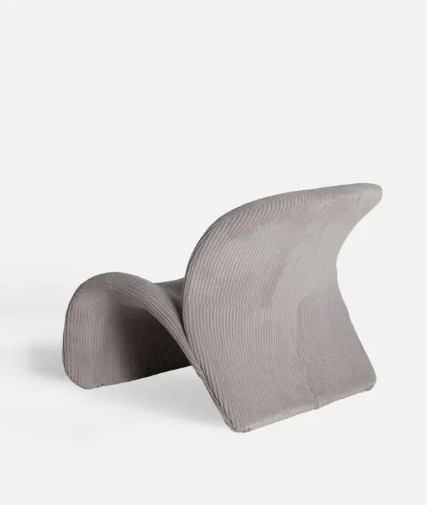 VIANNE armchair grey in polyester modern Art Deco style with curved lines and ribbed texture