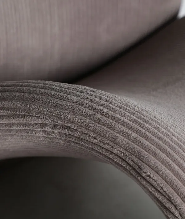 VIANNE armchair grey in polyester modern Art Deco style with curved lines and ribbed texture