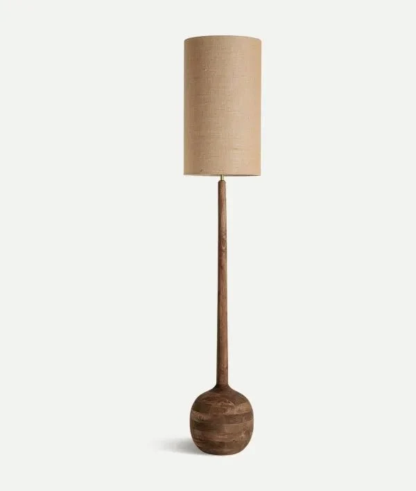 GLOGOW brown floor lamp in mango wood and jute