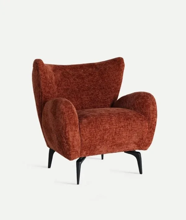 Armchair SARNEN brown in brown polyester with black legs
