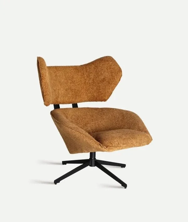 Swivel armchair PRIVAS upholstered in soft ochre polyester
