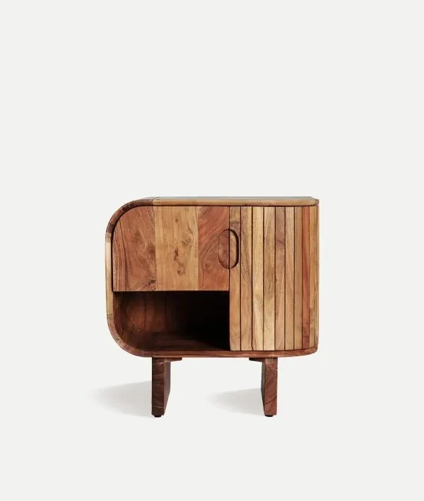 BLESLE nightstand with acacia wood frame and warm brown finish