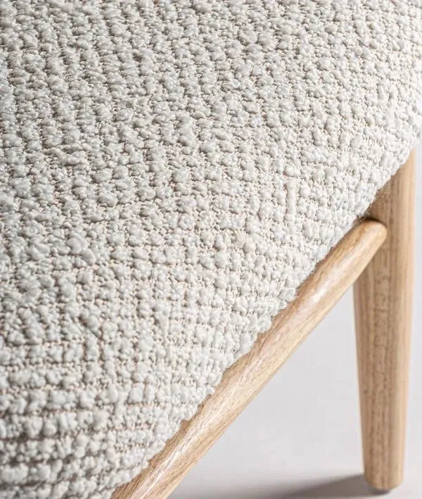 GLASSUE wooden and rattan chair with upholstered seat in white polyester