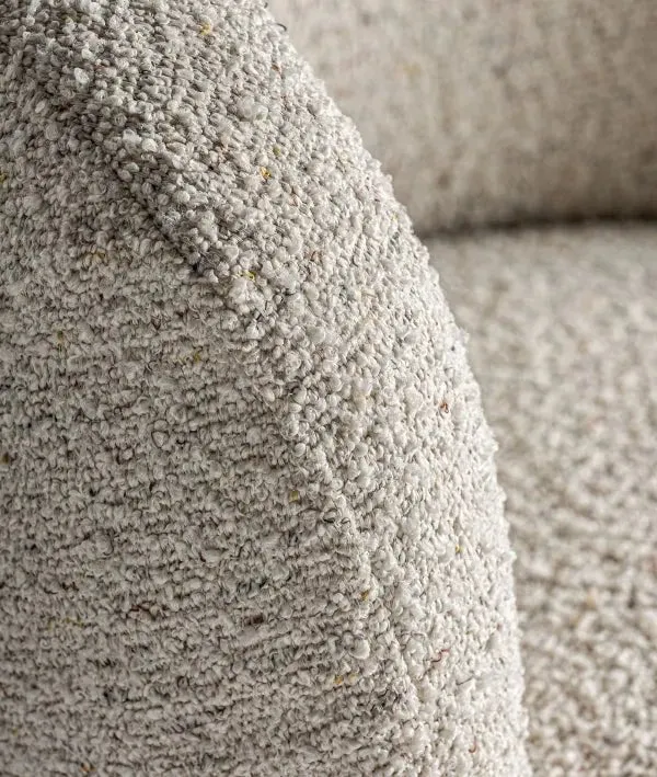 VAYRES swivel armchair upholstered in white bouclé, minimalist style