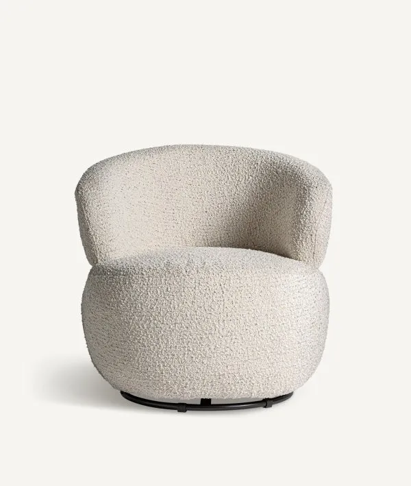 VAYRES swivel armchair upholstered in white bouclé, minimalist style