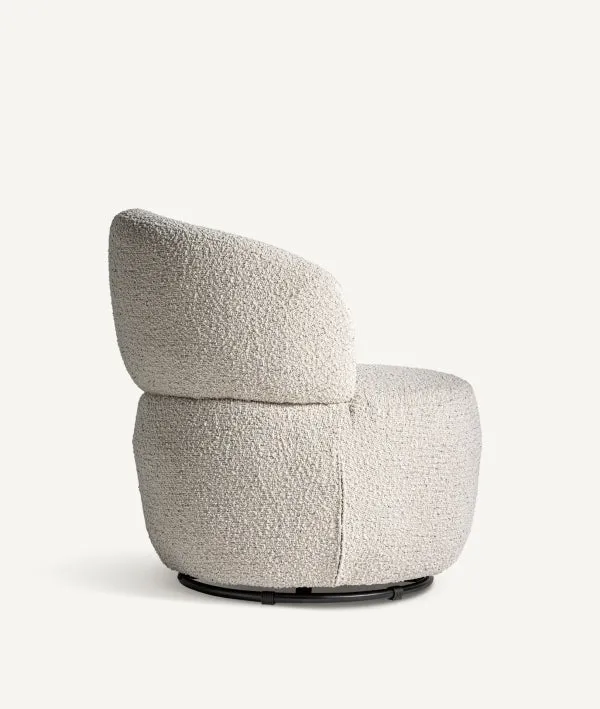 VAYRES swivel armchair upholstered in white bouclé, minimalist style